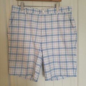 FootJoy Plaid Flat Front Performance Golf Shorts Blue White Size 36